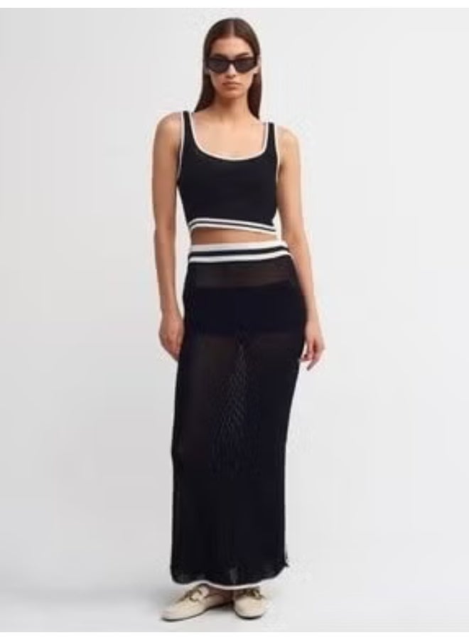 Dilvin 10407 Square Neck Knitwear Crop-Black-Ecru - Image 3